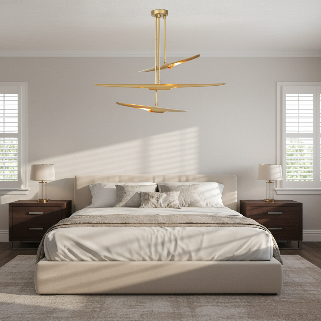 Riviko Aeroform Triple-Tier Chandelier - American master bedroom with high ceiling