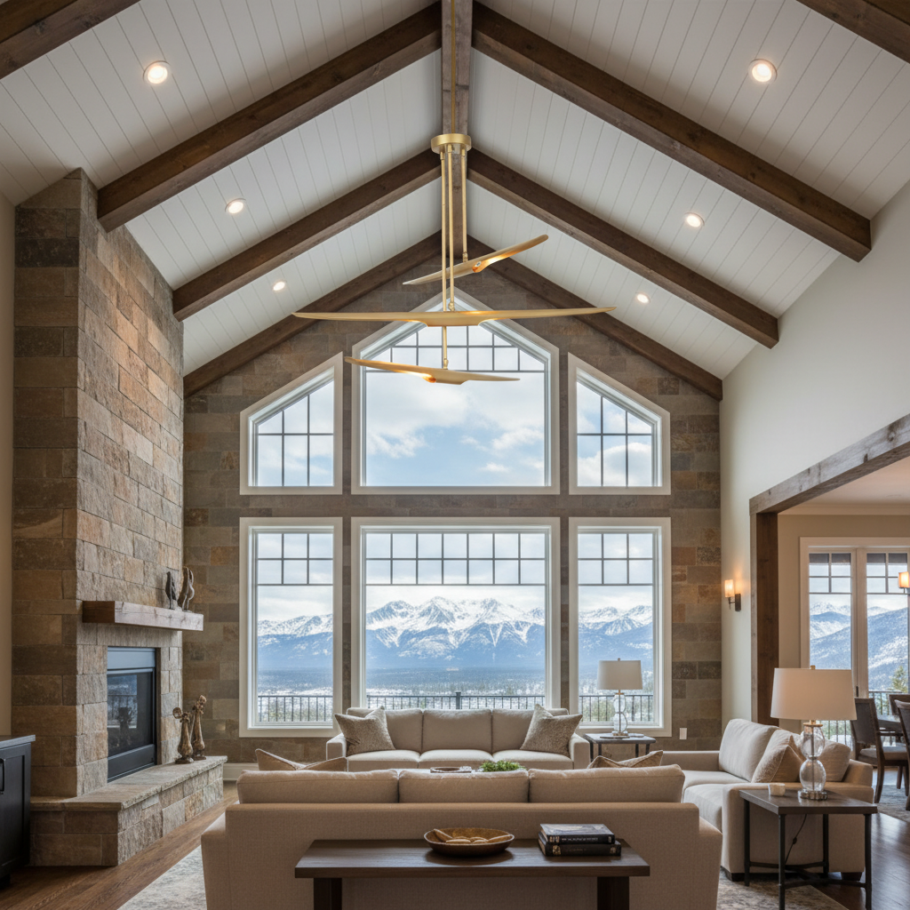 Riviko Aeroform Triple-Tier Chandelier - luxury American great room with cathedral ceiling