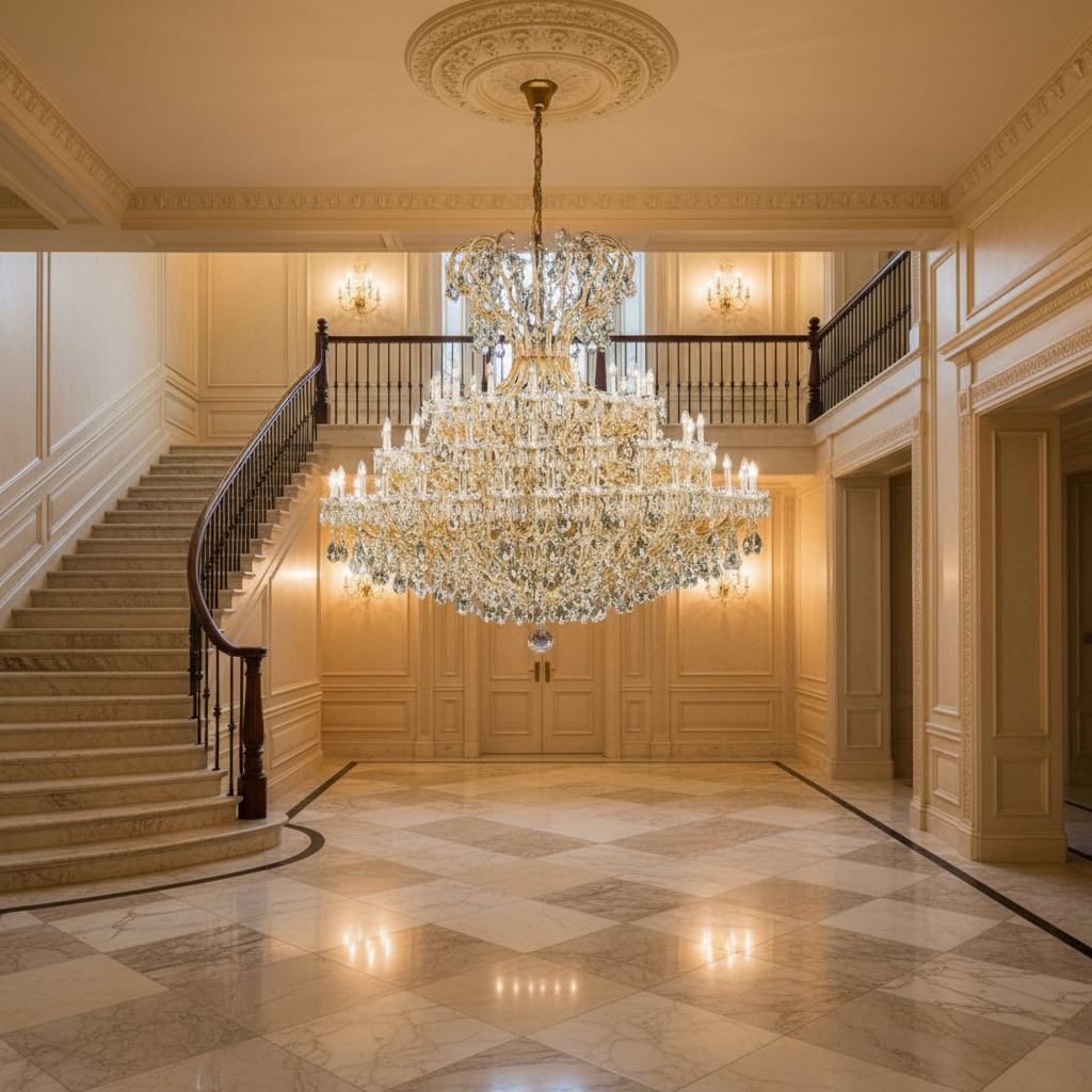 Riviko Grand Empire Crystal Candle Branch Chandelier - grand American estate foyer