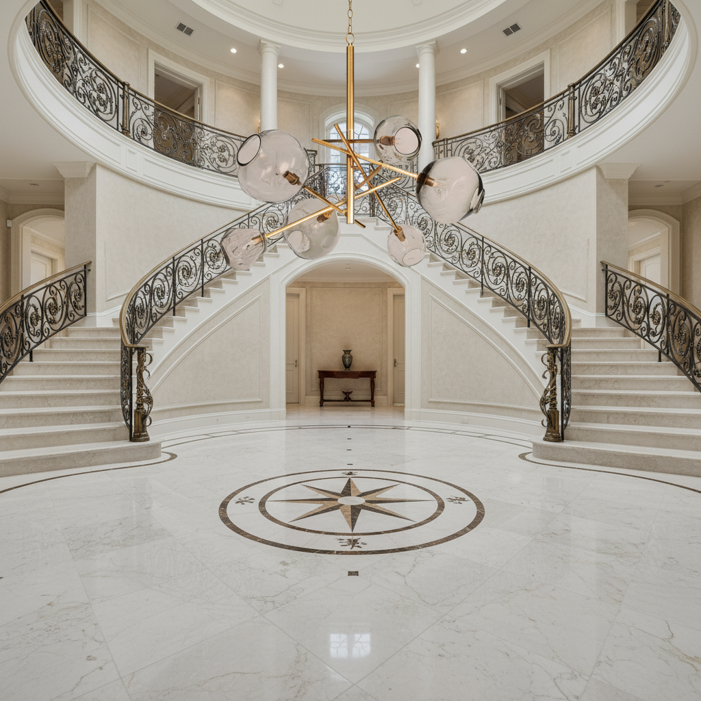 Riviko Molten Glass Sculptural Chandelier - grand American foyer with two-story ceiling