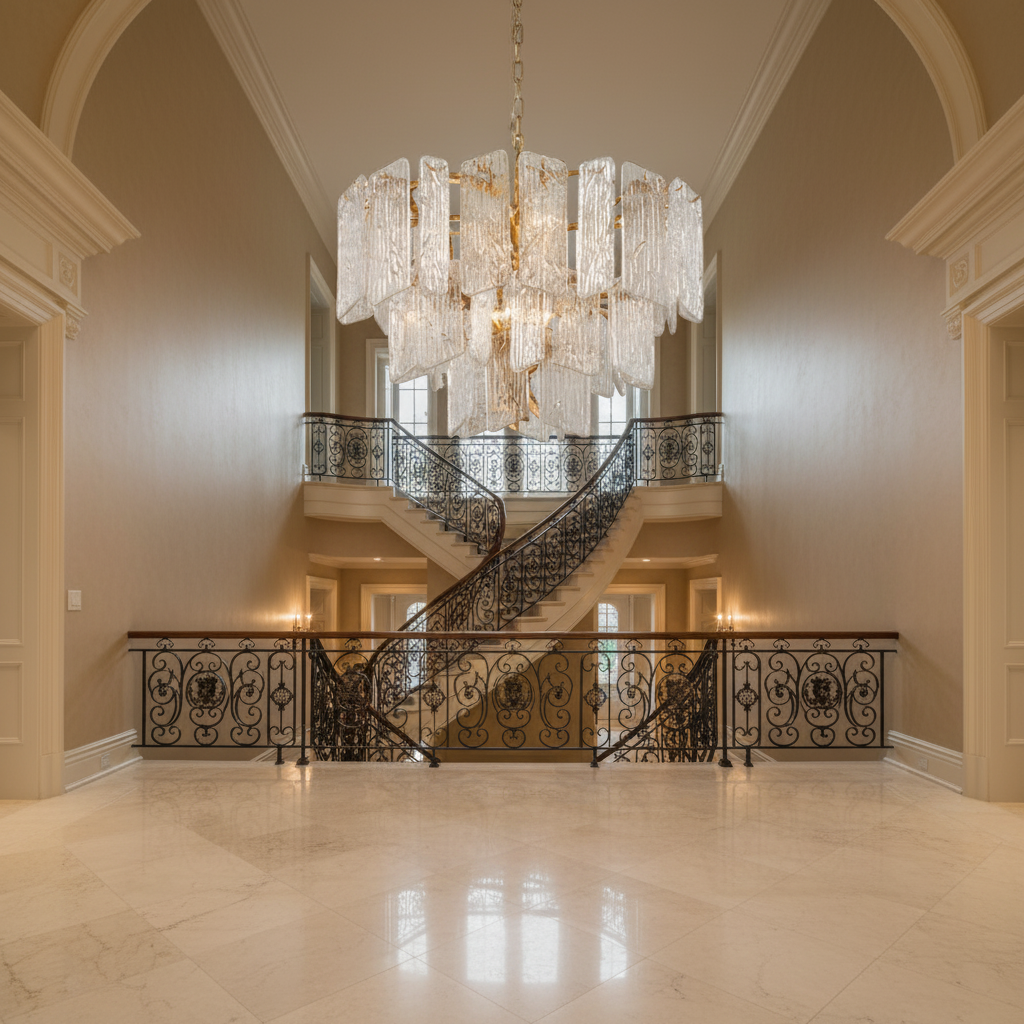 Riviko Regal Radiance Tiered Chandelier - grand American foyer with soaring ceiling