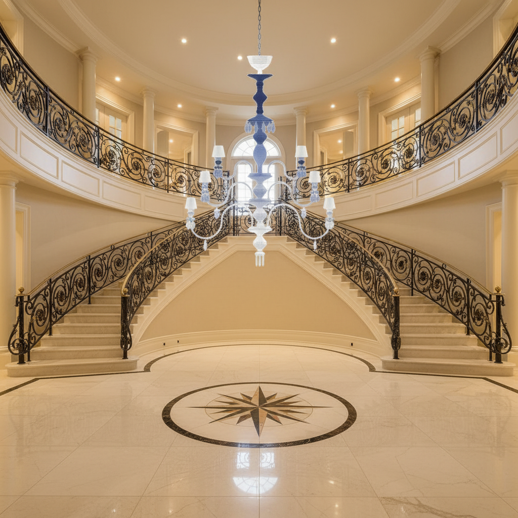 Riviko Midnight Bloom Porcelain Chandelier - grand American foyer with two-story ceiling
