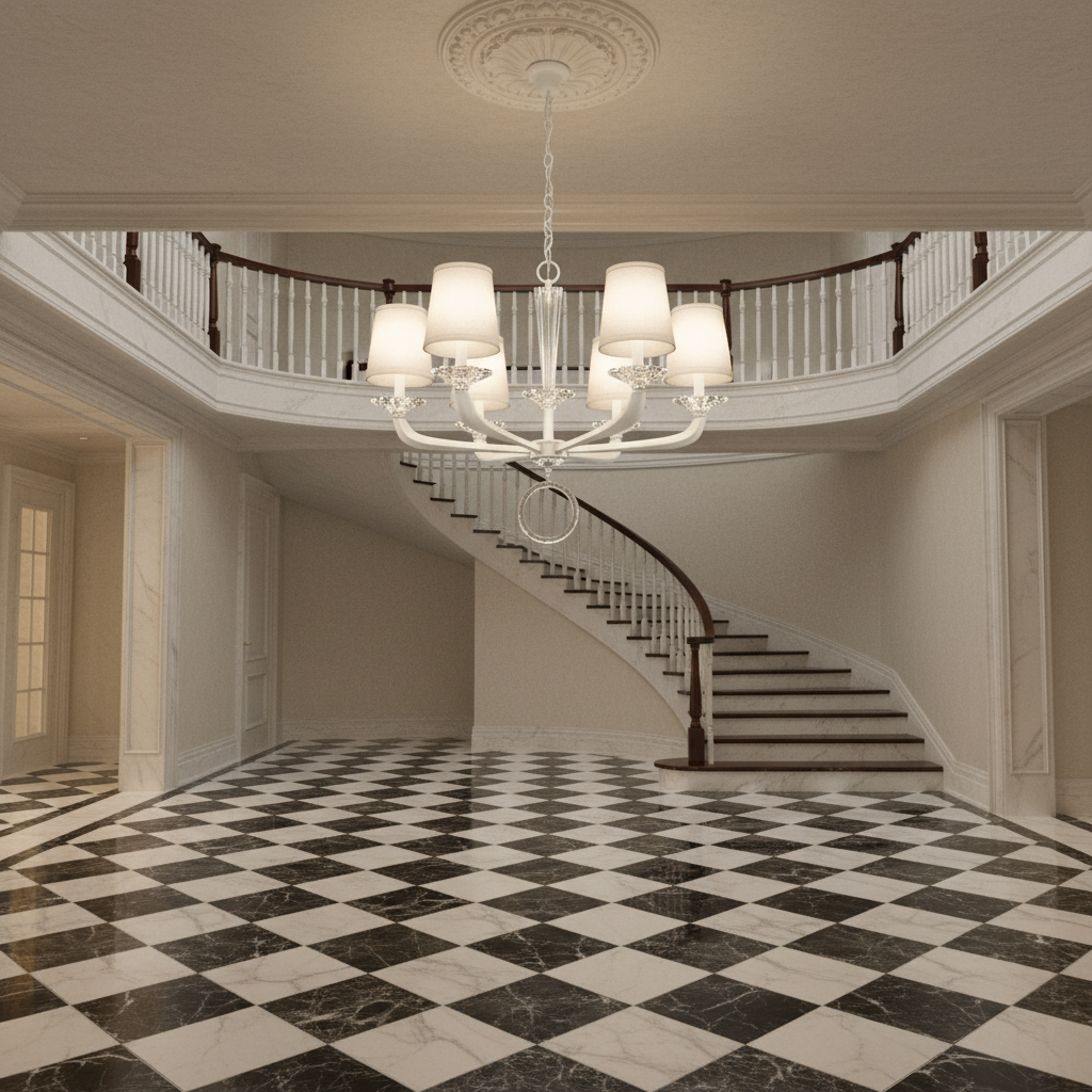 Riviko Embrace Radiance 6-Light Chandelier - grand American estate foyer