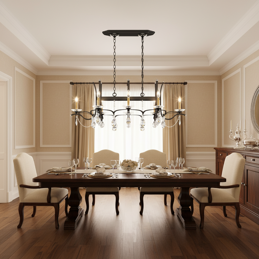 Riviko Veridian Bloom Long Chandelier - American transitional dining room
