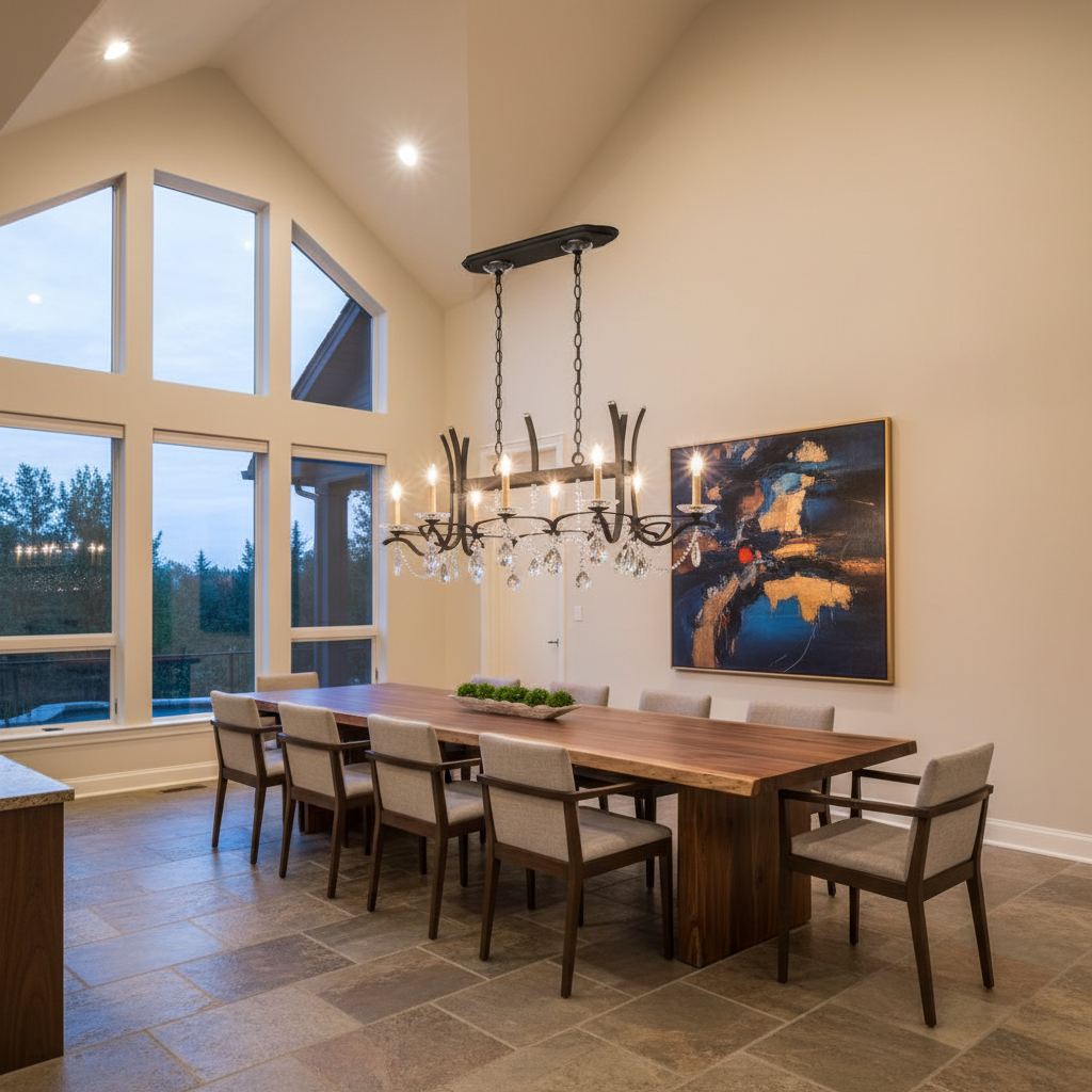 Riviko Veridian Bloom Long Chandelier - American great room dining area