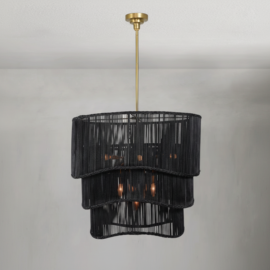 Riviko Ebony Rattan Grand Tiered Chandelier - Background Shot