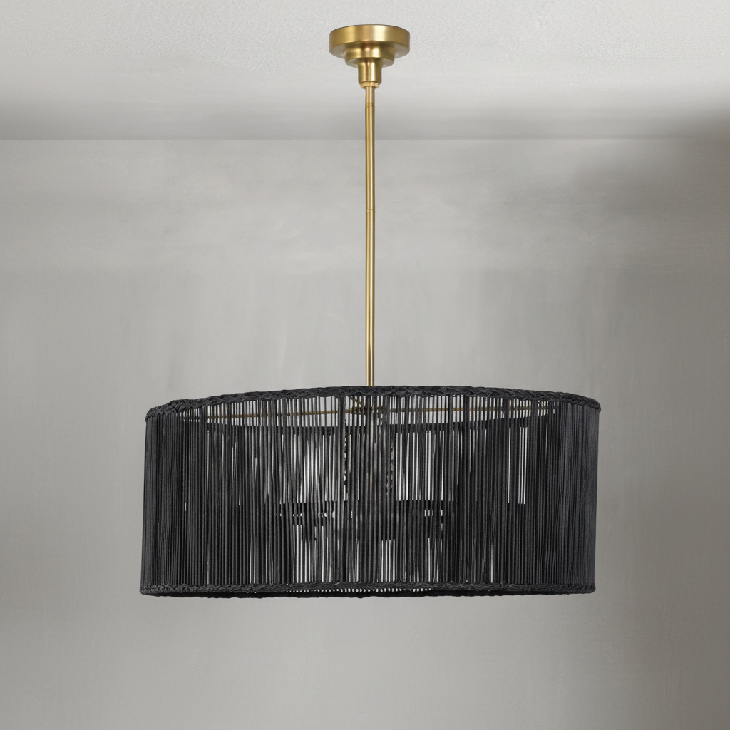 Riviko Ebony Rattan Grand Tiered Chandelier - Background Shot