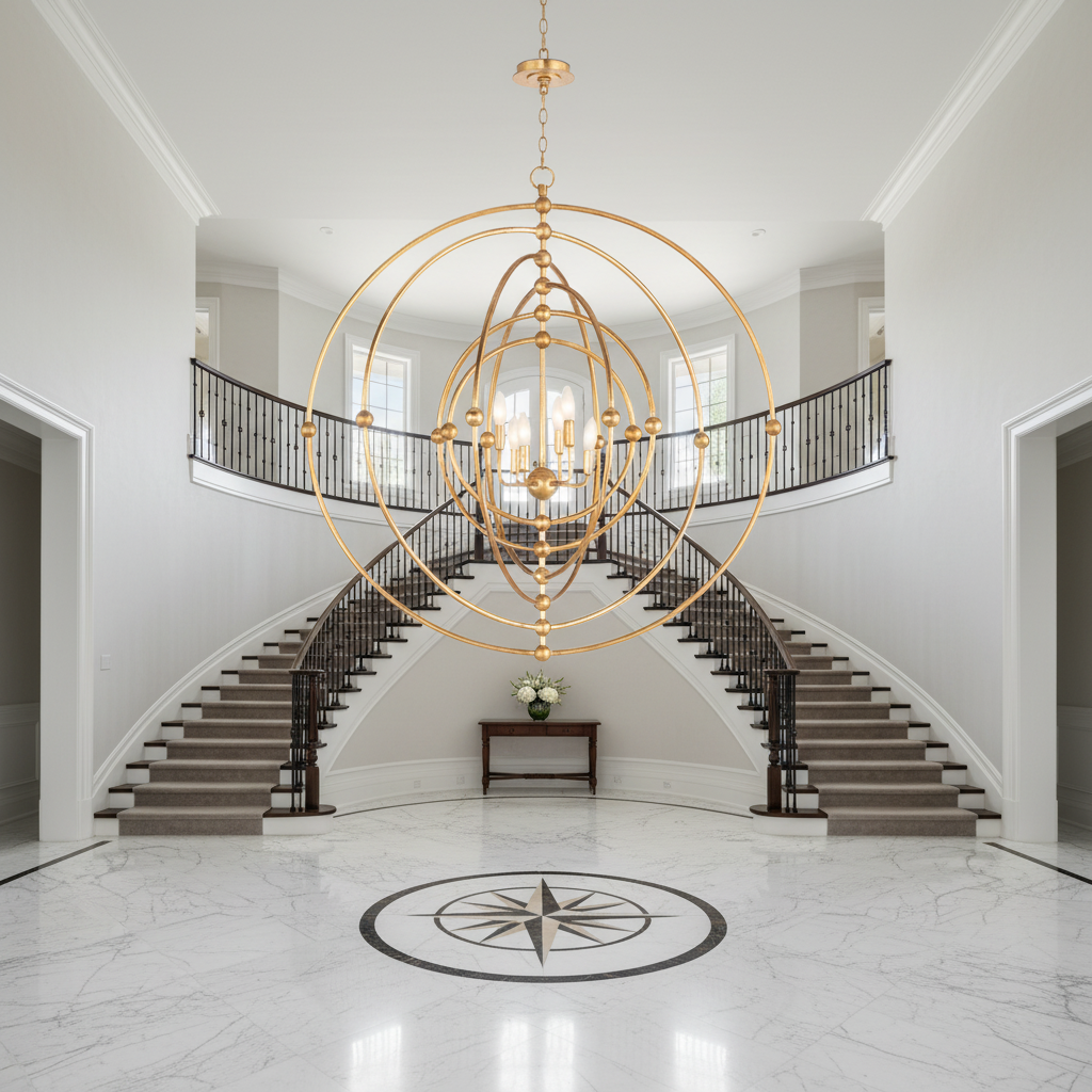 Riviko Aura Sphere Grand Chandelier - grand American foyer with two-story ceiling