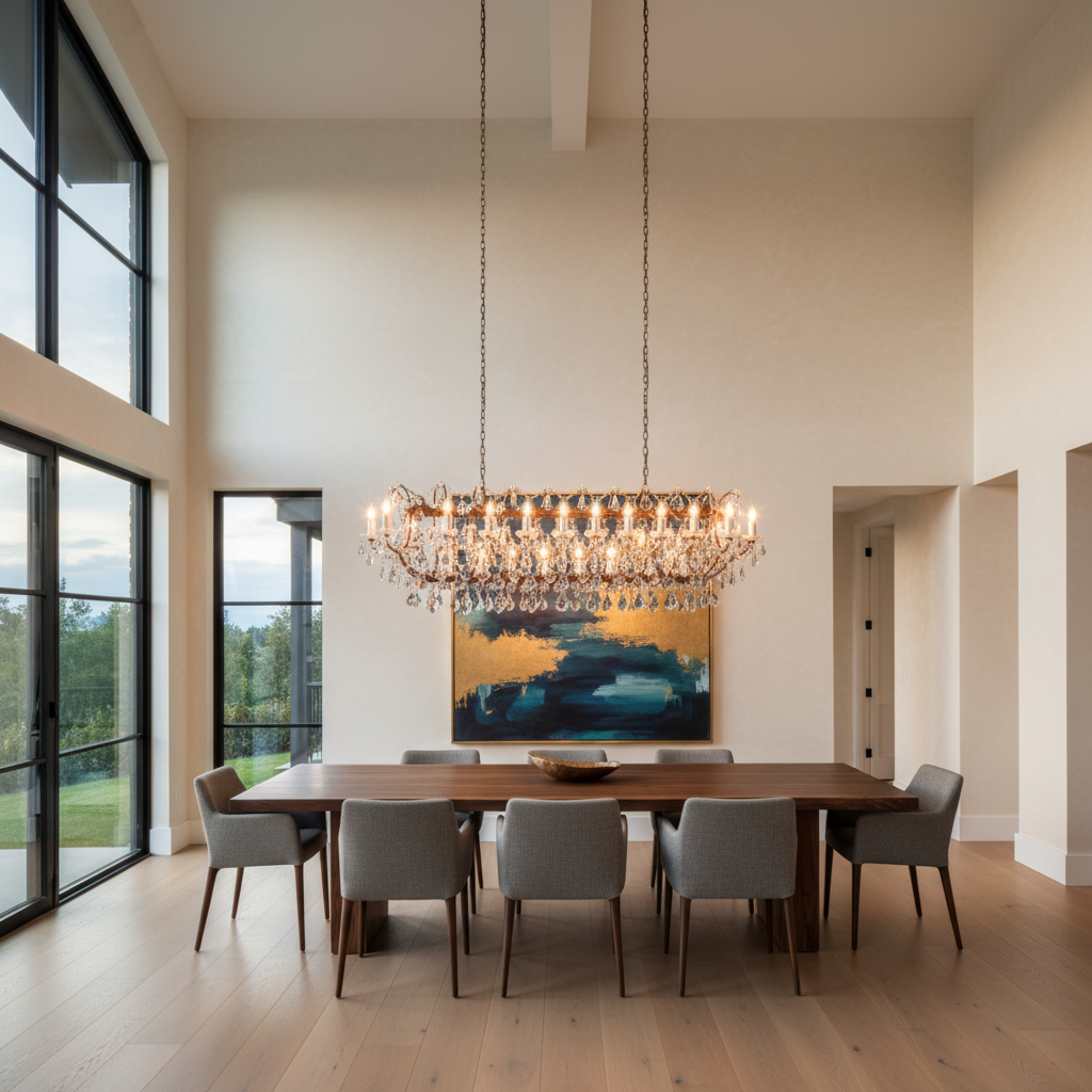 Riviko Regal Grandeur Rectangular Chandelier - American great room dining area