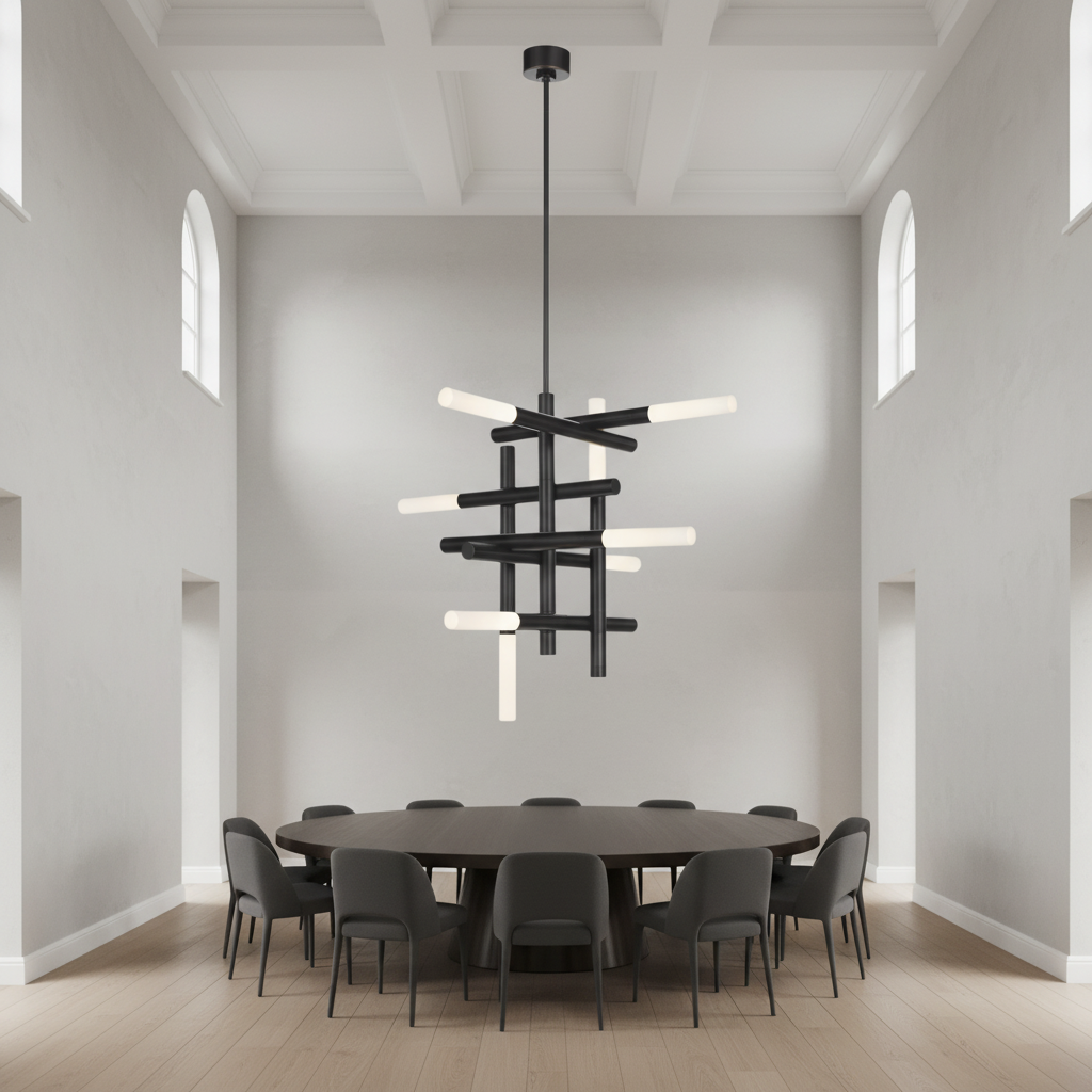 Riviko Geometric Horizon Brass Chandelier - Background Shot