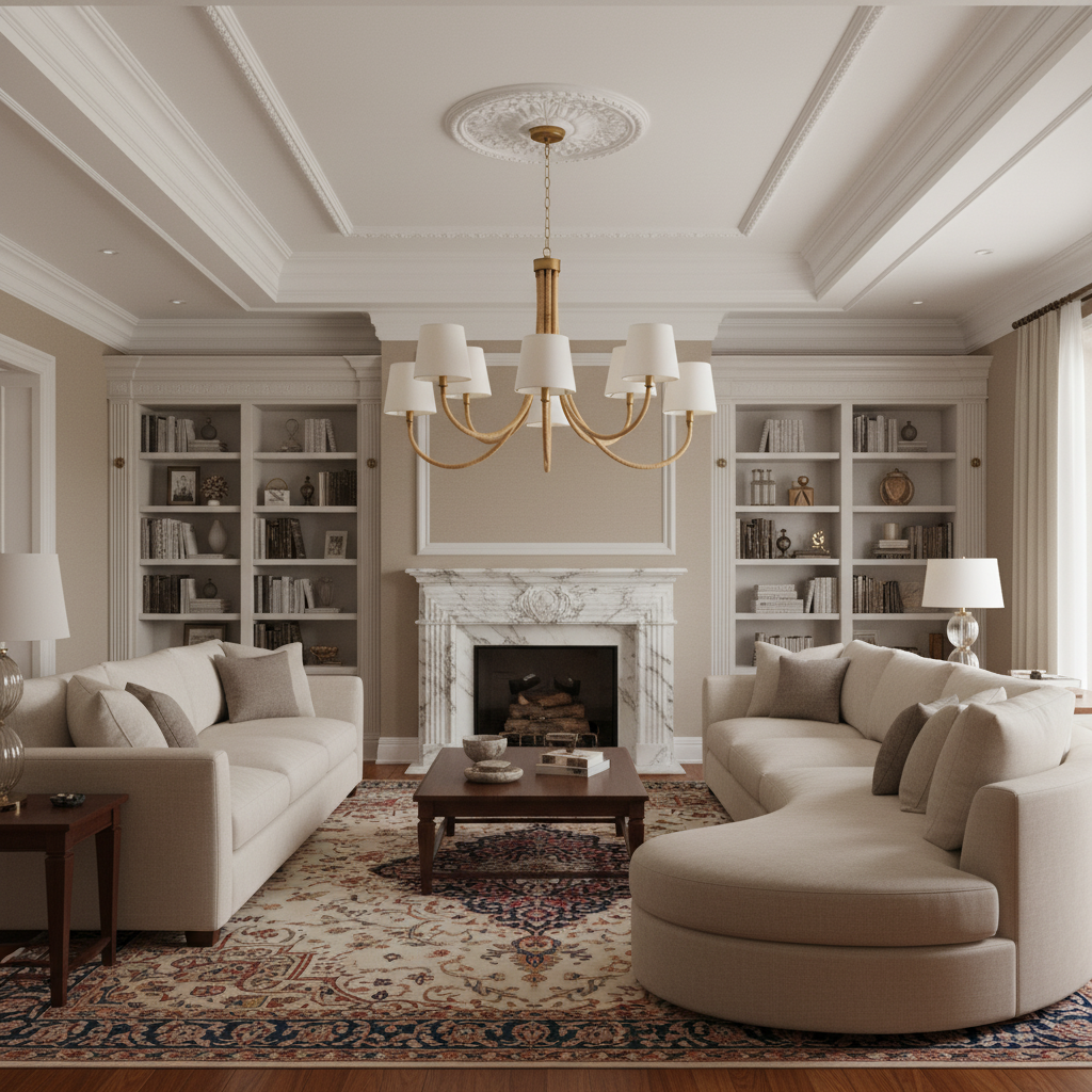 Riviko Coastal Weave 8-Light Chandelier - luxurious American living room with tray ceiling