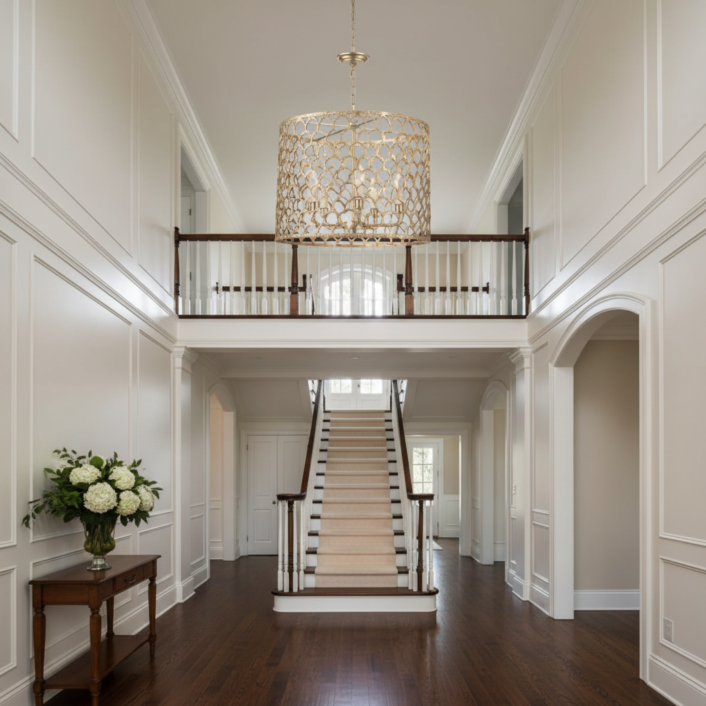 Riviko Radiant Brass Ethereal Chandelier - elegant American entryway with arched doorway