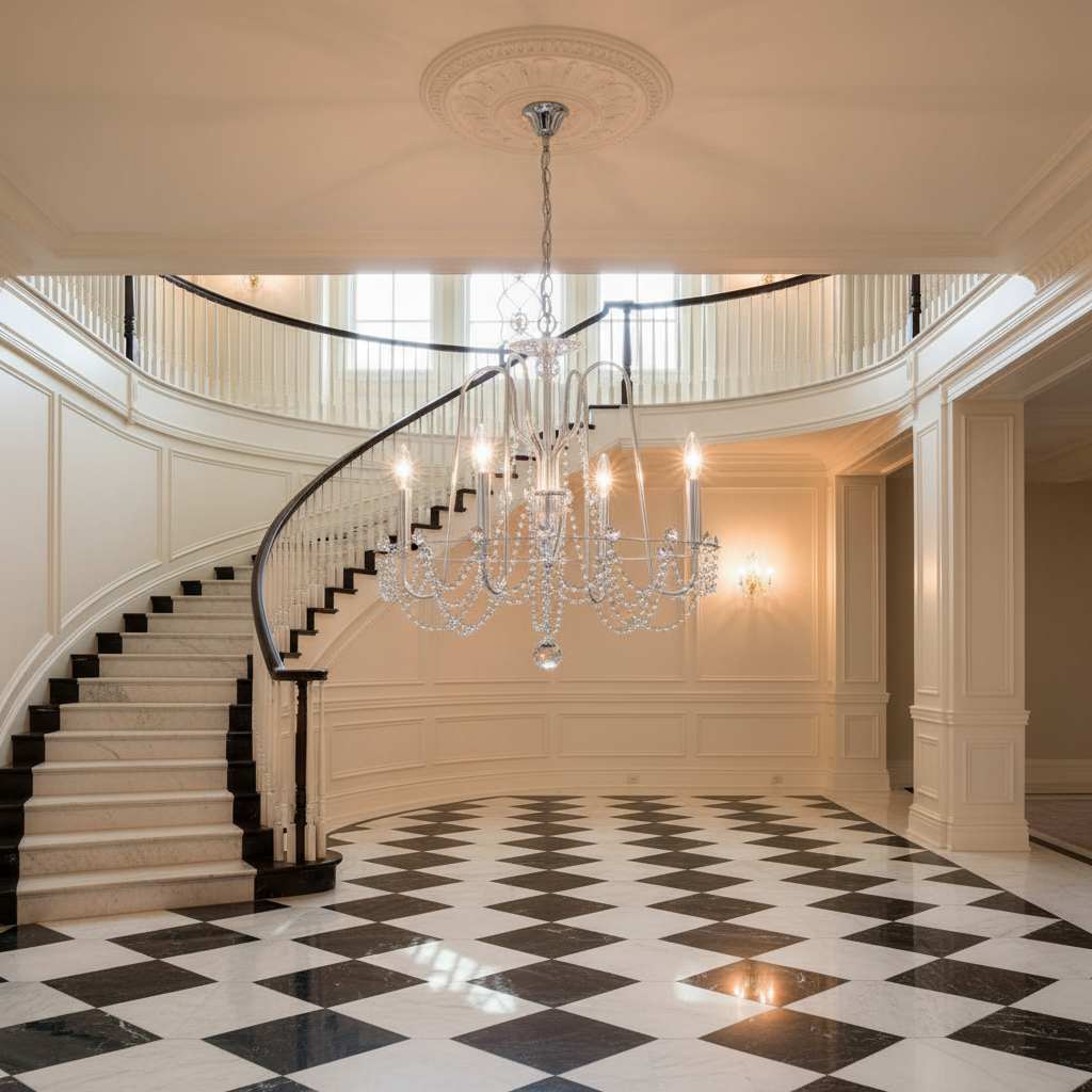 Riviko Radiant Prism Crystal Chandelier - grand American estate foyer