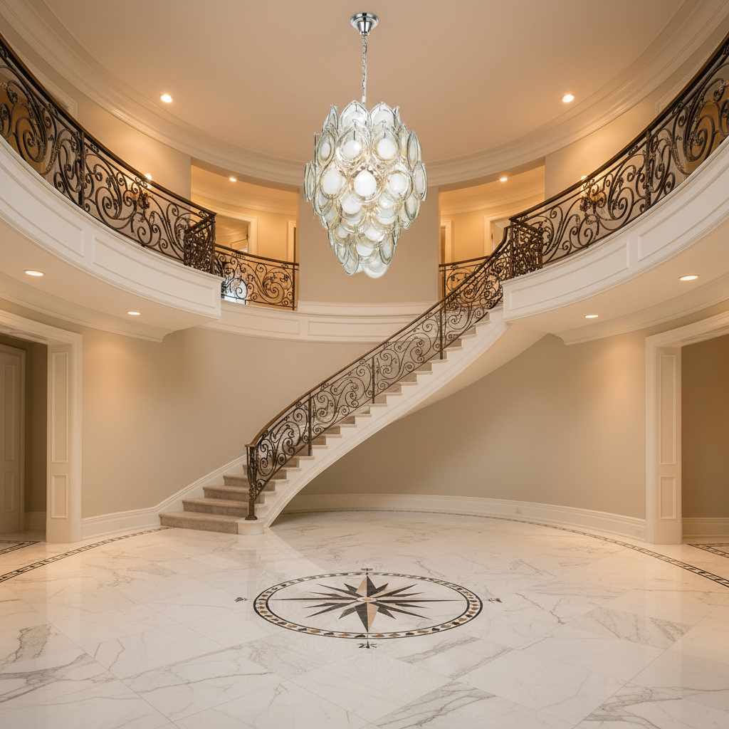 Riviko Ethereal Cascade Chandelier - grand American foyer with two-story ceiling