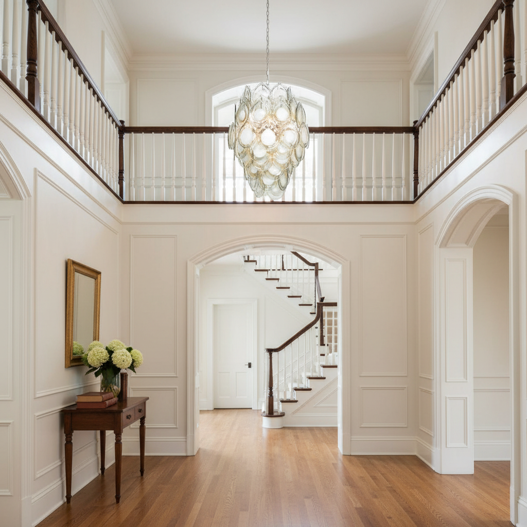 Riviko Opulent Radiance 8-Light Chandelier - elegant American entryway with arched doorway