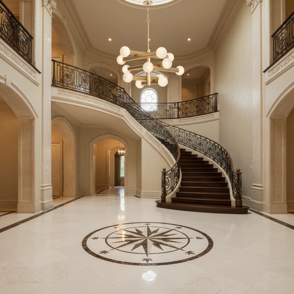 Riviko Aura Grandeur Alabaster-Like Chandelier - grand American foyer with two-story ceiling