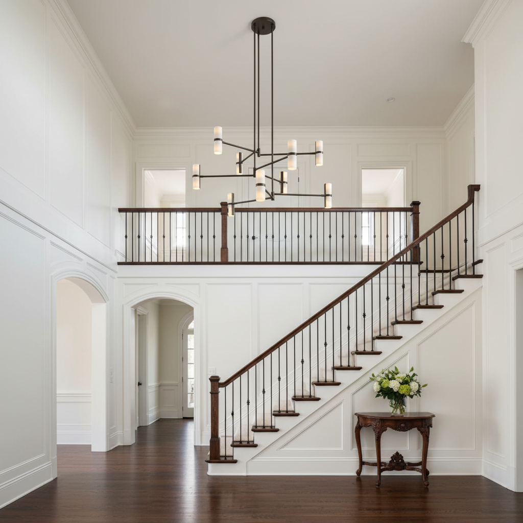 Riviko Grand Lumina Mobile Chandelier - elegant American entryway with arched doorway