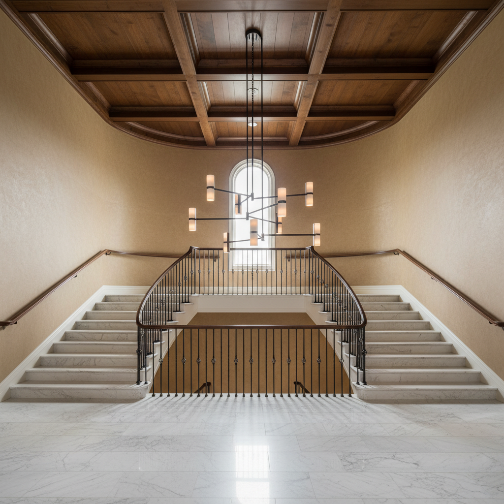 Riviko Grand Lumina Mobile Chandelier - dramatic American stairwell with soaring ceiling