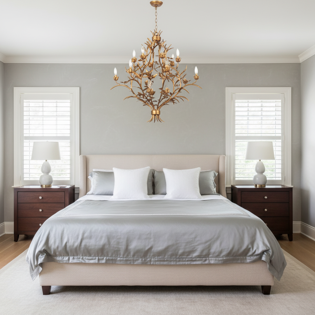 Riviko Verdant Canopy 15-Light Chandelier - American master bedroom with high ceiling