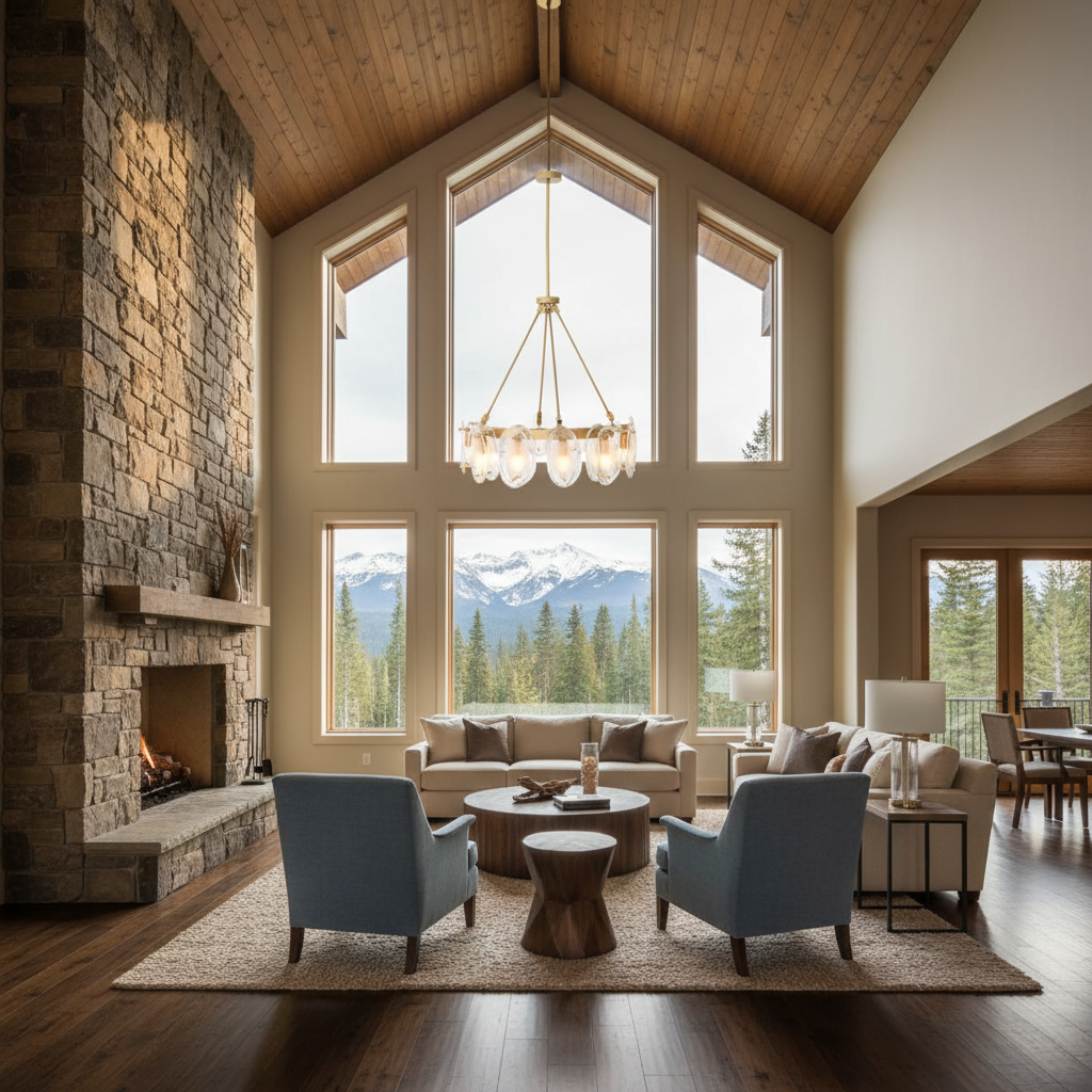 Riviko Sublime 12 - Light Chandelier - American transitional great room with cathedral ceiling