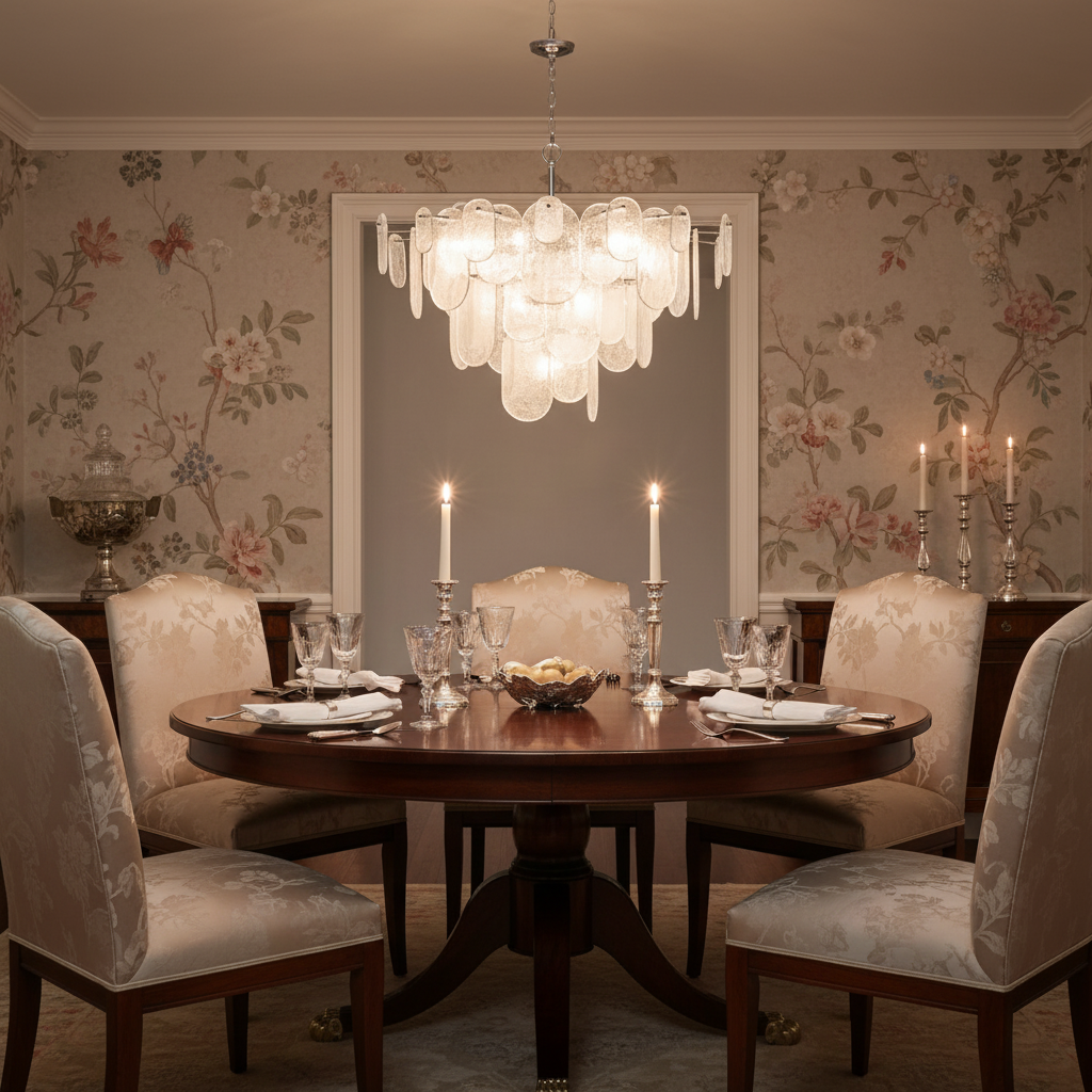 Riviko Radiant Cascade Polished Nickel Chandelier - formal American dining room