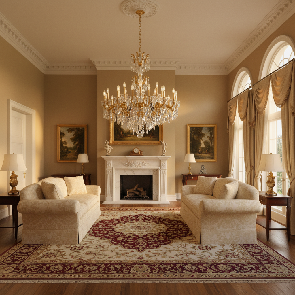 Riviko La Scala Chandelier 46" - American formal living room with 12-foot ceilings