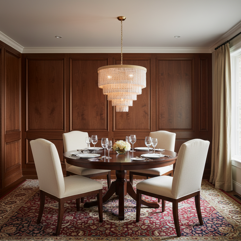 Riviko Coastal Radiance Tiered Chandelier - formal American dining room with high ceiling