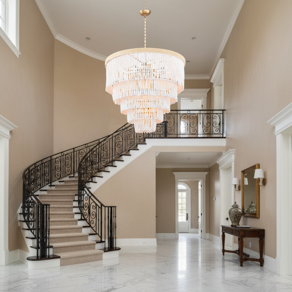Riviko Coastal Radiance Tiered Chandelier - grand American foyer with soaring ceiling