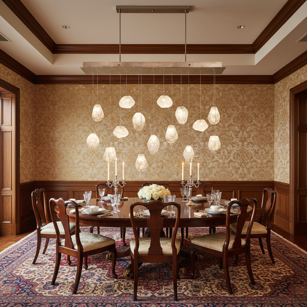Riviko Veridian Bloom Quartz Chandelier - formal American dining room