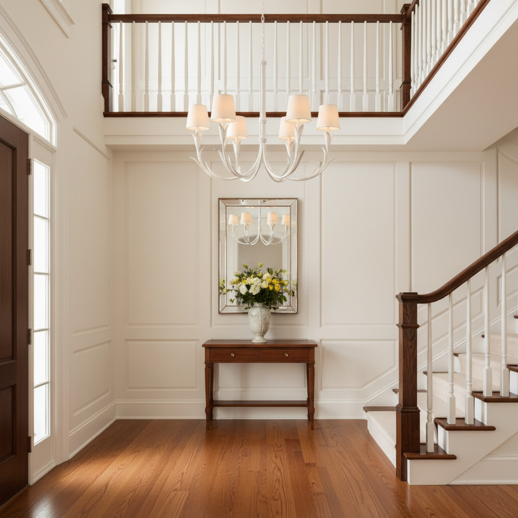 Riviko Verdant Spire 6-Light Chandelier - elegant American entryway with arched doorway