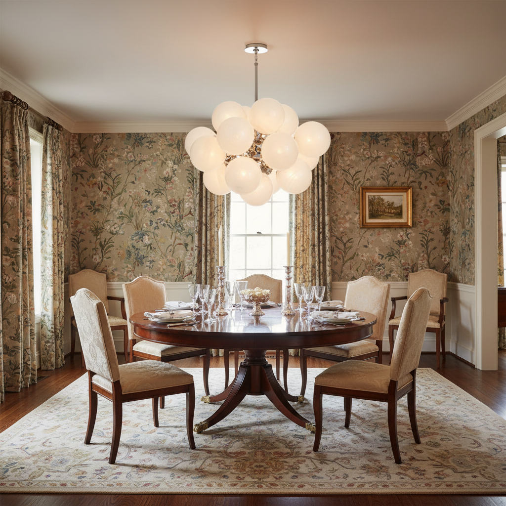 Riviko Celestial Orb Nickel Chandelier - formal American dining room