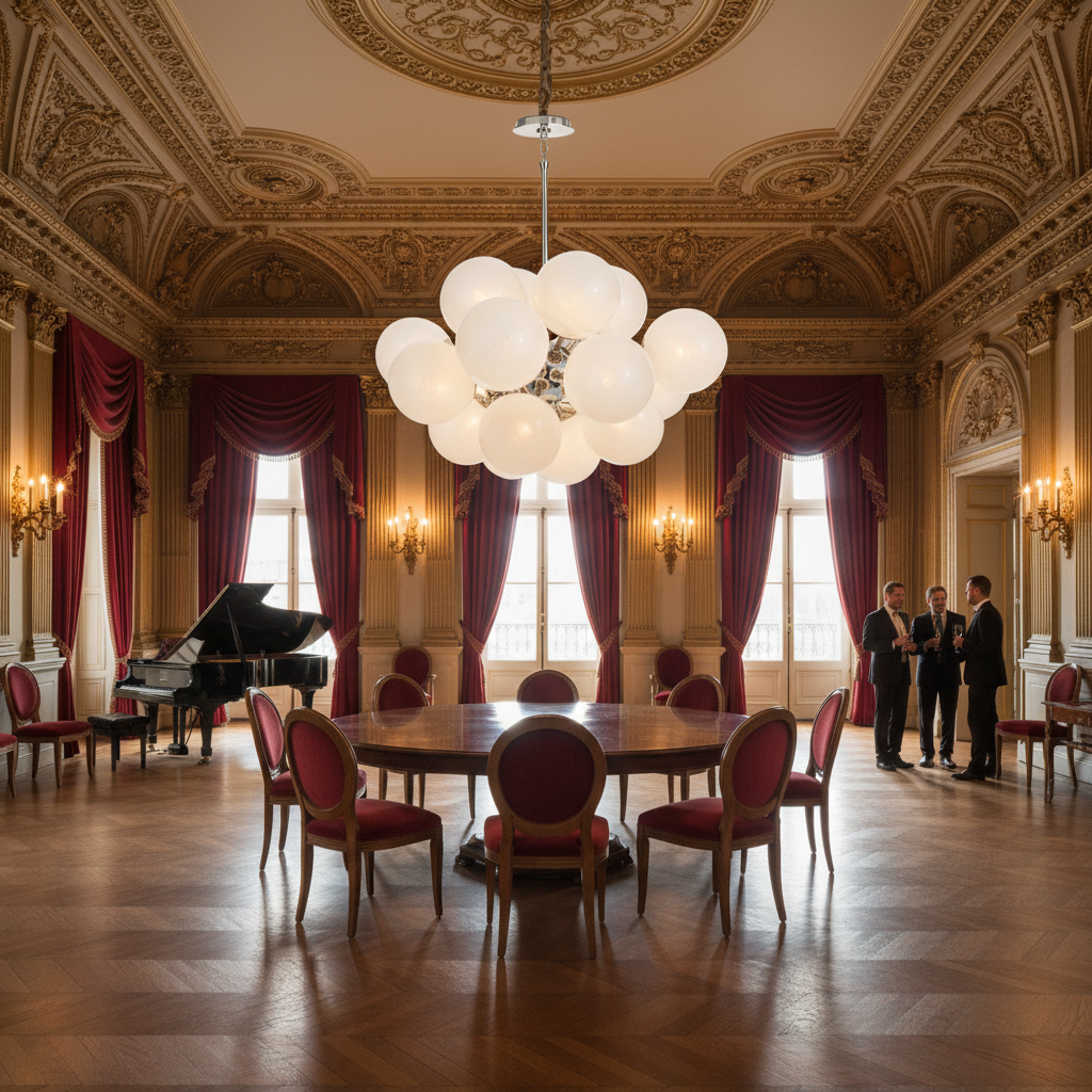 Riviko Driftelle Nickel Glass Chandelier - American ballroom or formal entertaining space