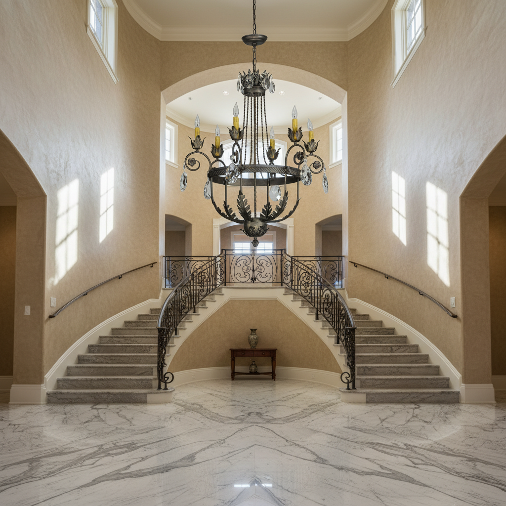 Riviko Antonia Grandeur 6-Light Chandelier - dramatic American stairwell with soaring ceiling