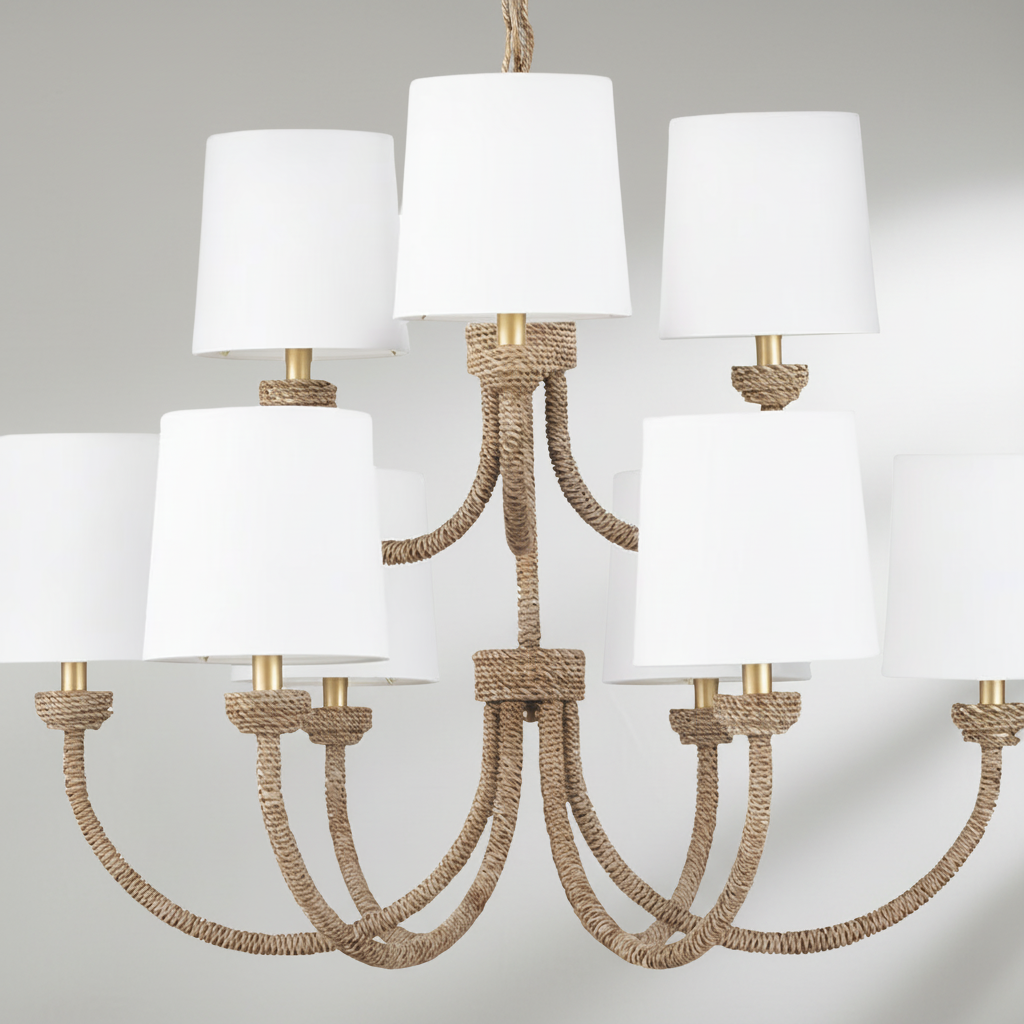 Riviko Seagrass Weave 9-Light Chandelier - Background Shot