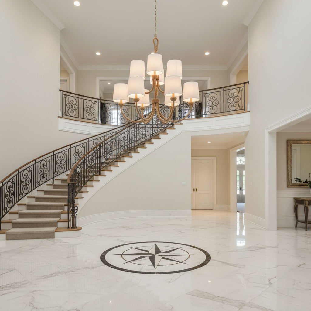 Riviko Seagrass Weave 9-Light Chandelier - grand American foyer with two-story ceiling