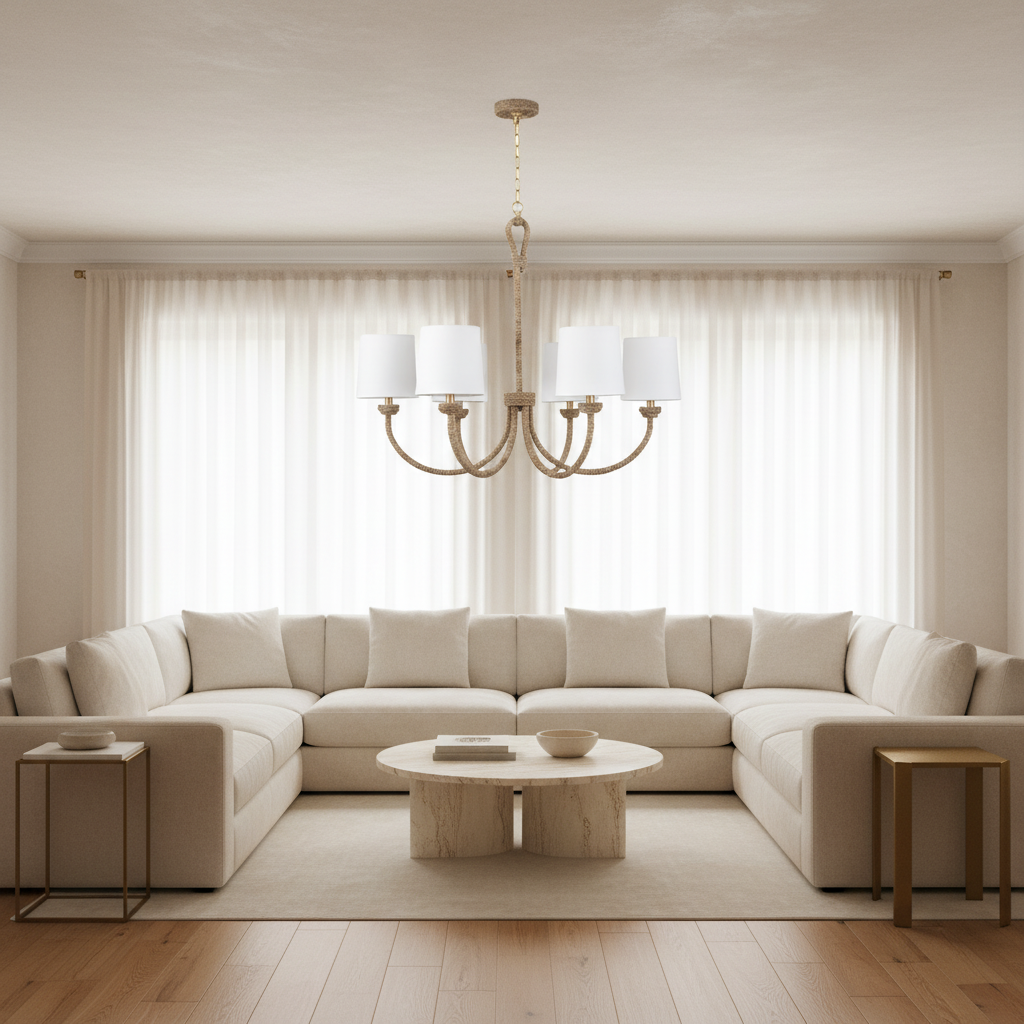 Riviko Coastal Weave 6-Light Chandelier - sophisticated American living room