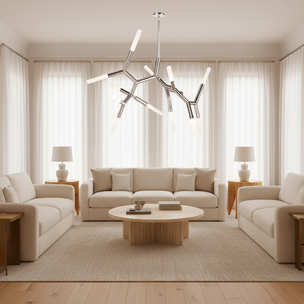 Riviko Stellar Branching Polished Nickel Chandelier - sophisticated American living room