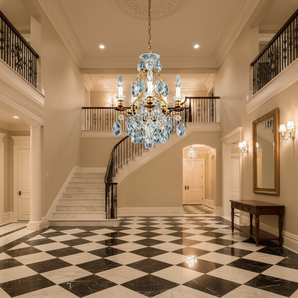 Riviko Regal Radiance Crystal Chandelier - grand American estate foyer