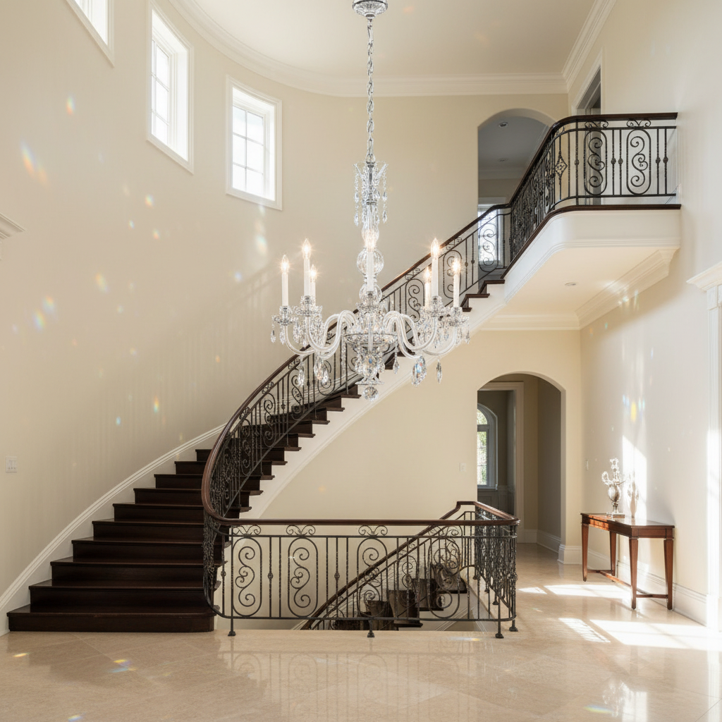 Riviko Aura Grandeur 8-Light Chandelier - dramatic American stairwell with soaring ceiling