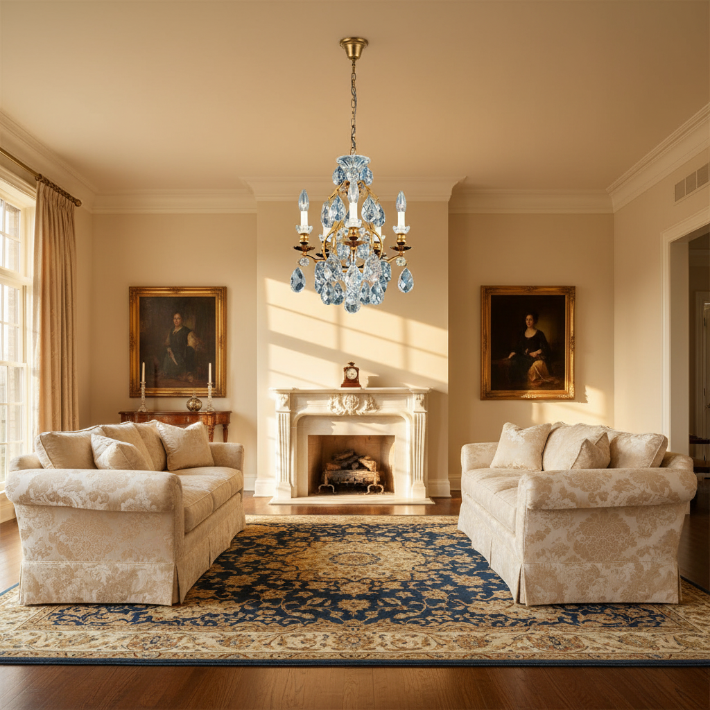 Riviko Renaissance Crystal Chandelier 14" - American formal living room with 12-foot ceilings
