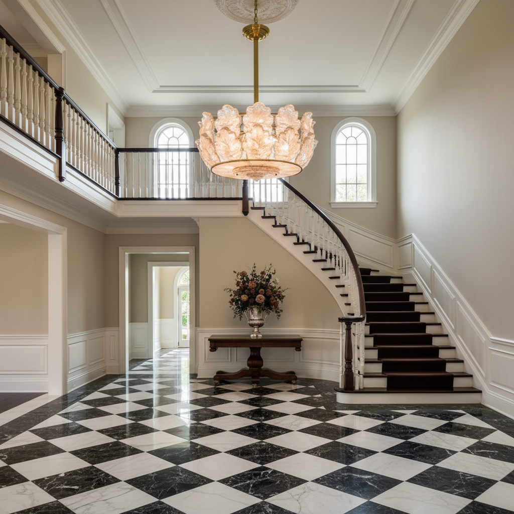 Riviko Maple Leaf Crystal Chandelier - grand American estate foyer