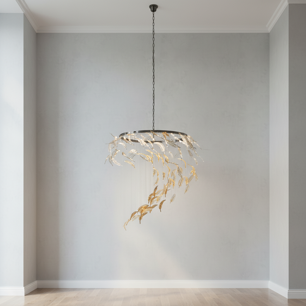 Riviko Ethereal Plume Glass Chandelier - Background Shot