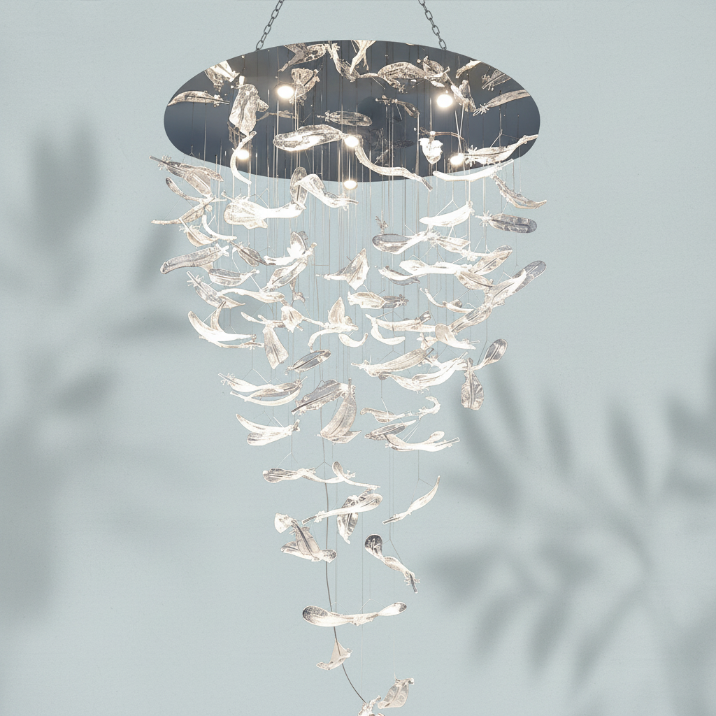 Riviko Ethereal Plume Glass Chandelier - Background Shot