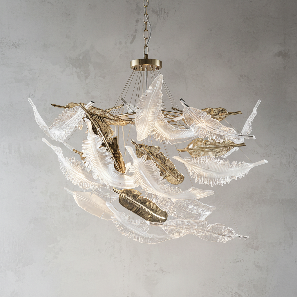 Riviko Ethereal Plume Glass Chandelier - Background Shot