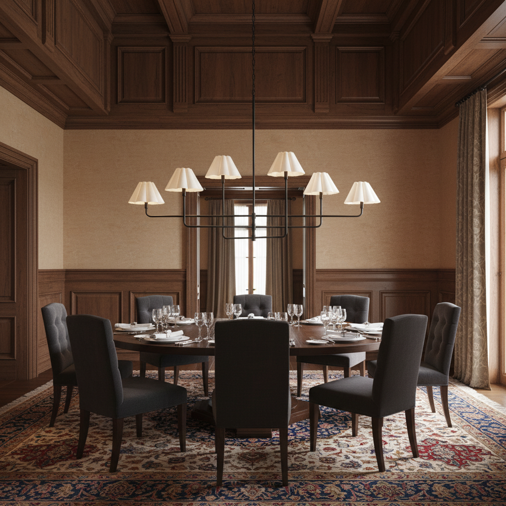 Riviko Sculptural Linen Bloom Chandelier - formal American dining room with high ceiling