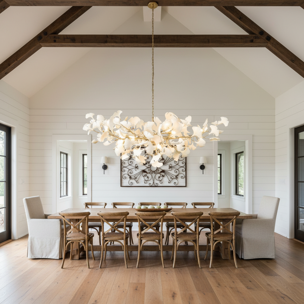 Riviko Ginkgo Branch Linear Chandelier - modern American farmhouse dining room