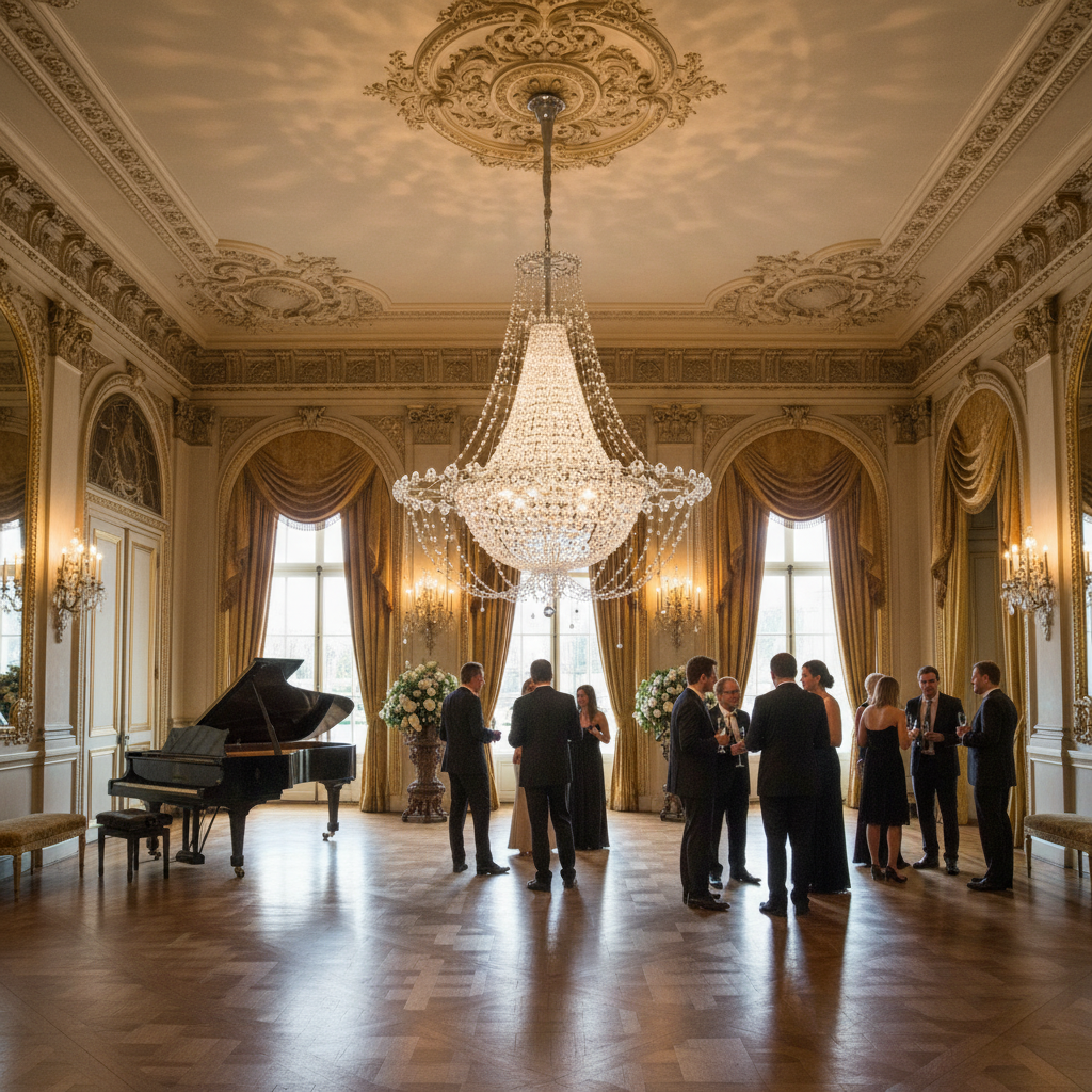 Riviko Radiant Cascade Crystal Chandelier - American ballroom or formal entertaining space