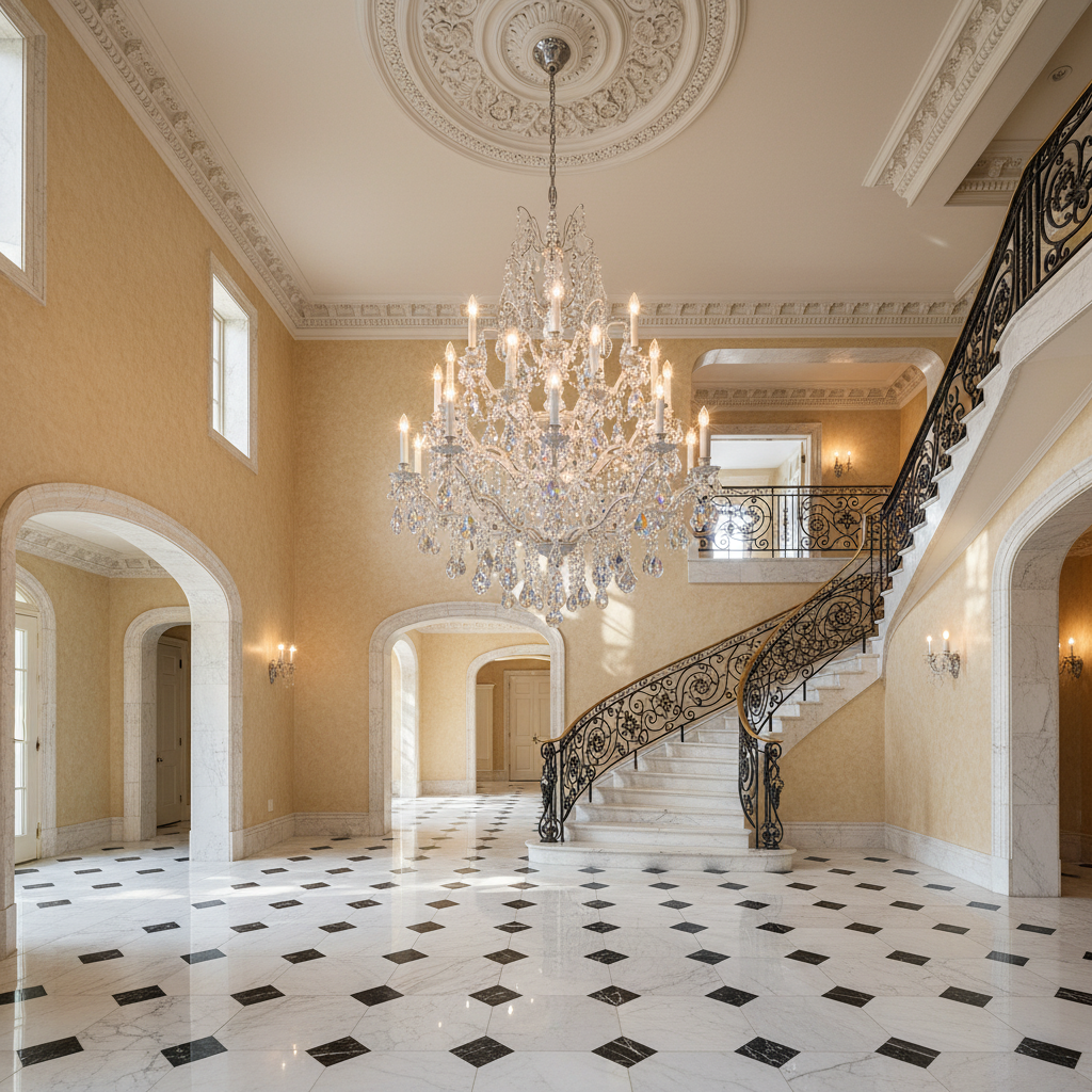 Riviko Regal Grandeur Crystal Chandelier 40" - grand American estate foyer