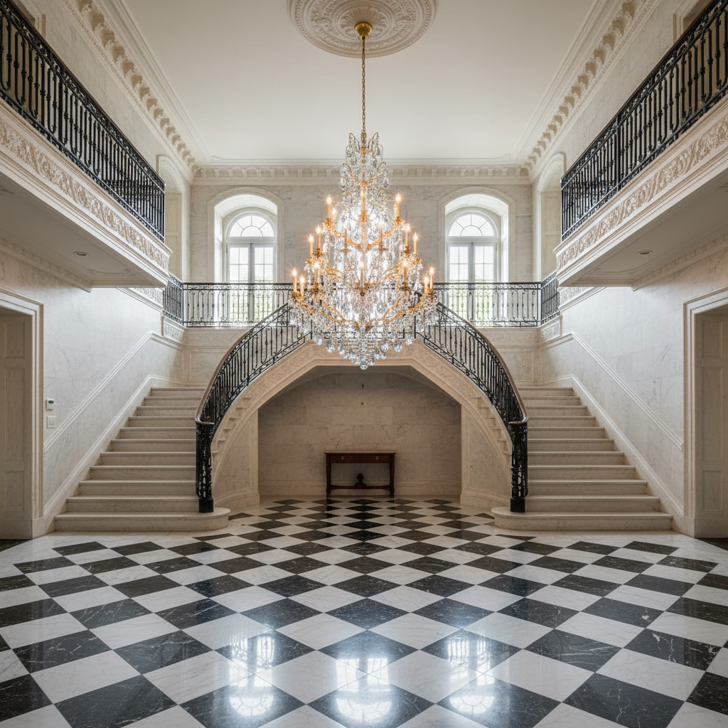 Riviko Regal Grandeur Crystal Chandelier - grand American estate foyer