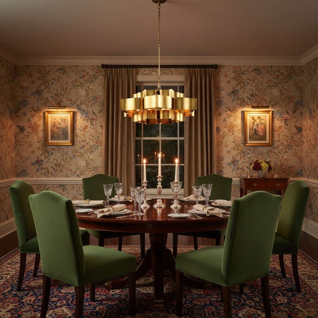 Riviko Gilded Leaflet Small Chandelier - formal American dining room